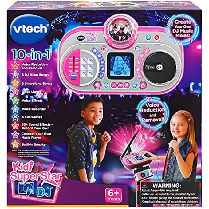 vtech KIDI SUPER STAR DJ, KIDS MICROPHONE TOY WITH SONGS AND SOUND EFFECTS, MICROPHONE AND ADJUSTABLE STAND,6 YEARS +,PINK,9.8 X 27.6 X 17.5CM - Image 5